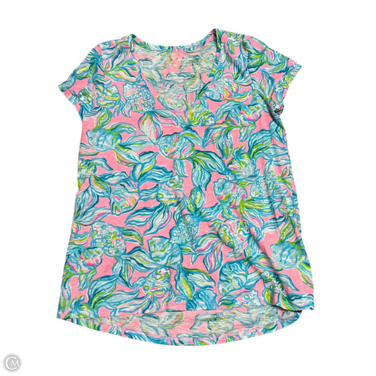 Top Short Sleeve Designer By Lilly Pulitzer In Blue & Pink, Size: S