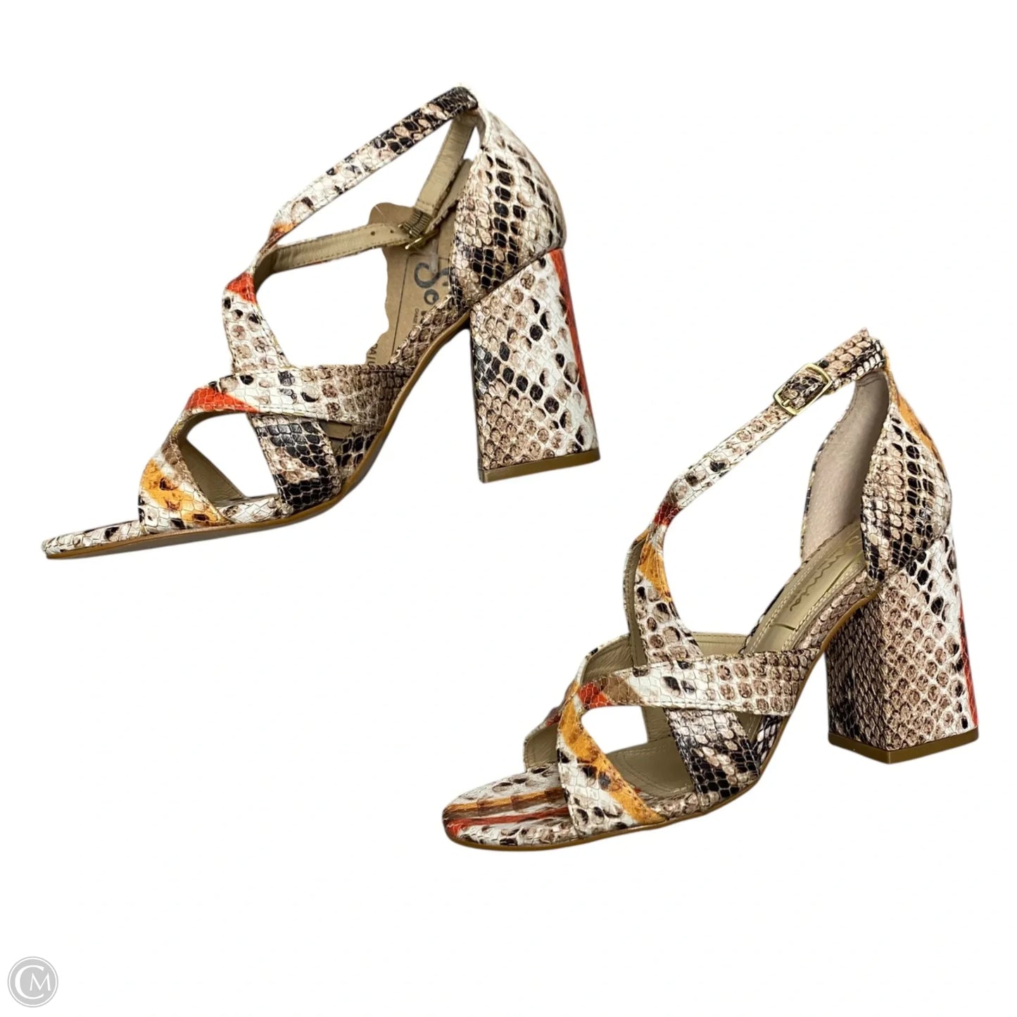 Sandals Heels Block By Somnia In Snakeskin Print, Size: 5