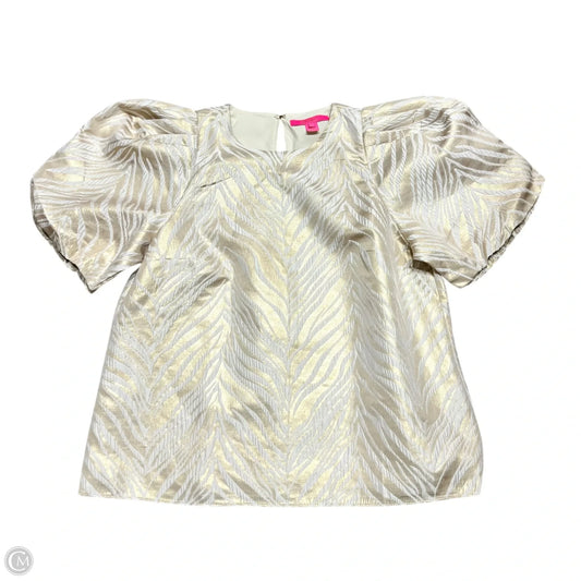 Top Short Sleeve Designer By Lilly Pulitzer In Gold & White, Size: M