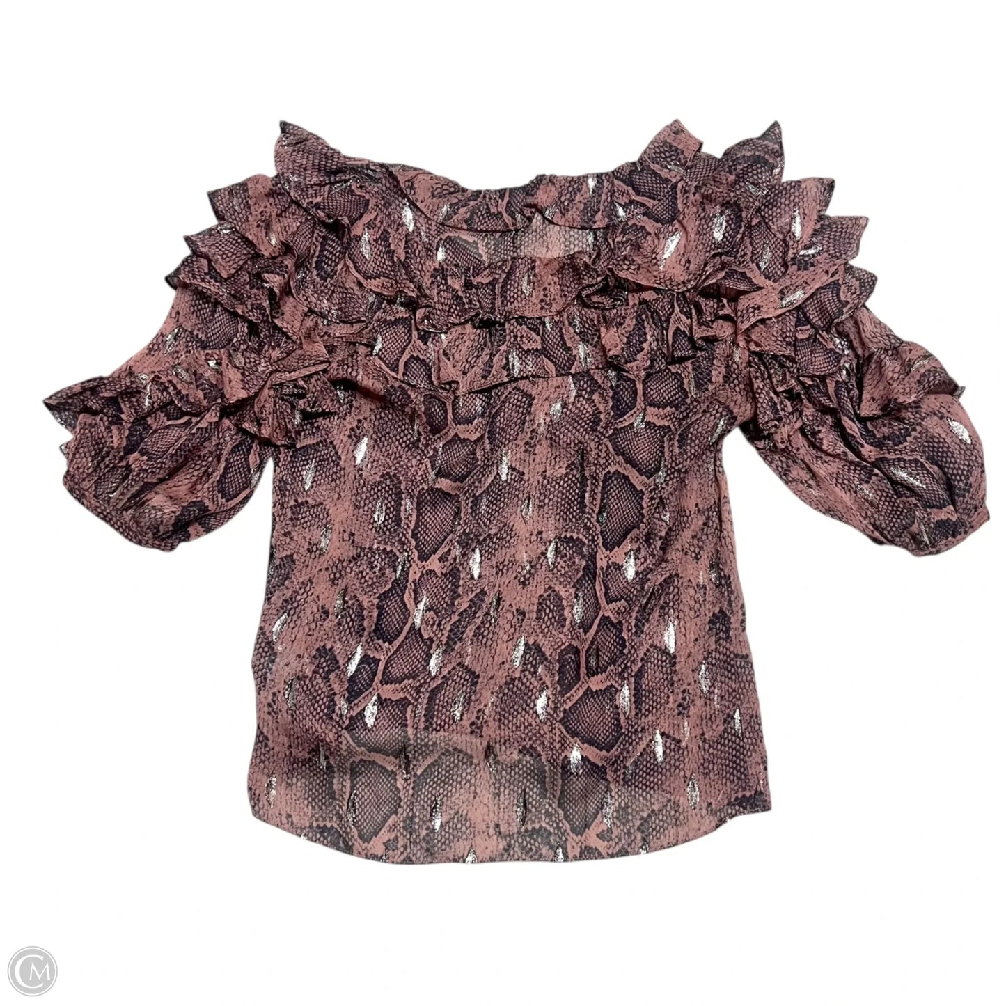 Top Short Sleeve By Rebecca Taylor In Snakeskin Print, Size: Xs