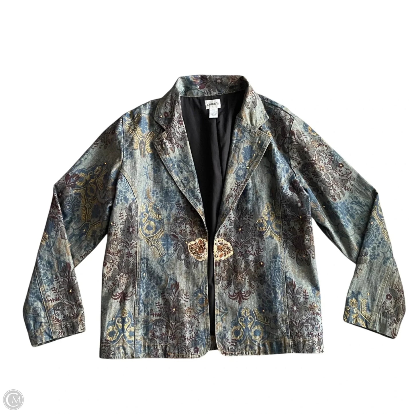 Jacket Denim By Chicos In Blue & Red, Size: Xl