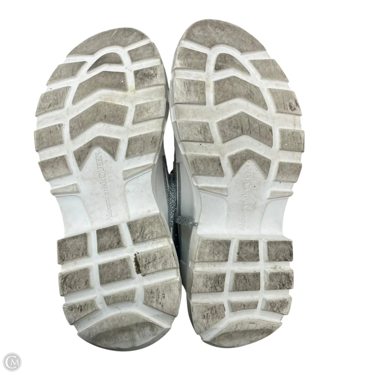 Shoes Luxury Designer By Alexander Mcqueen In Silver & White, Size: 8.5