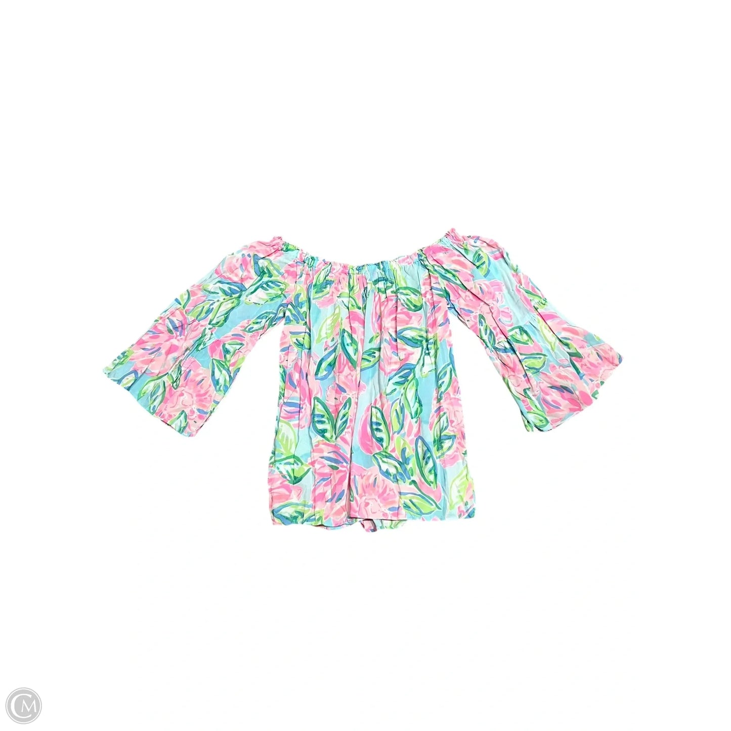 Top Short Sleeve Designer By Lilly Pulitzer In Blue & Pink, Size: S