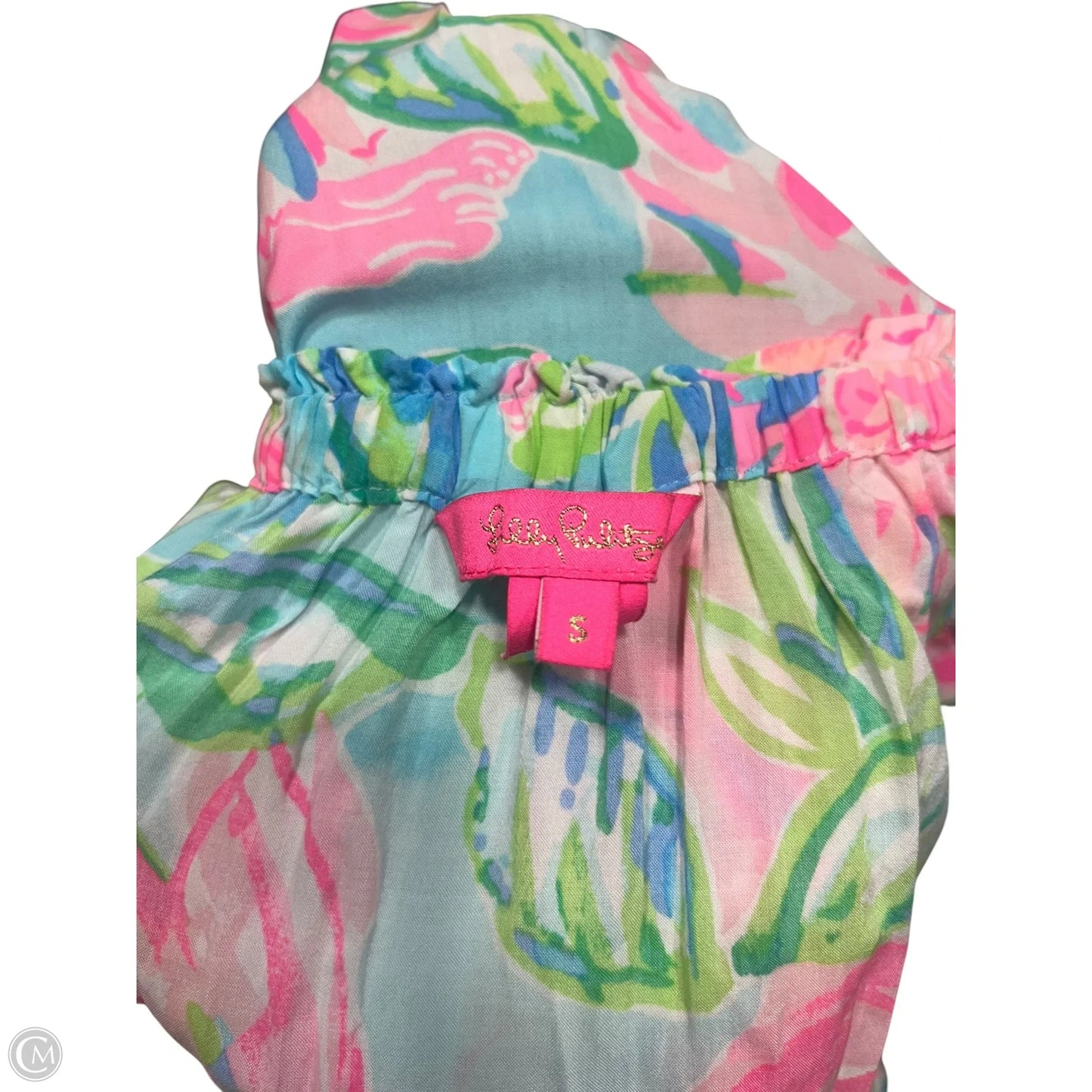 Top Short Sleeve Designer By Lilly Pulitzer In Blue & Pink, Size: S