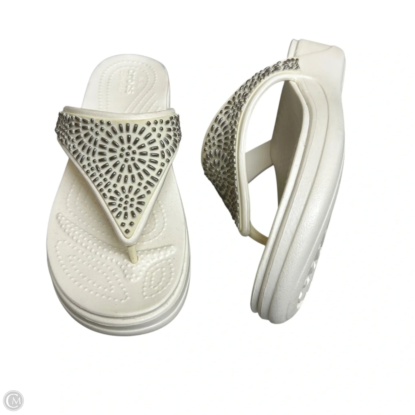 Sandals Heels Platform By Crocs In Cream, Size: 9