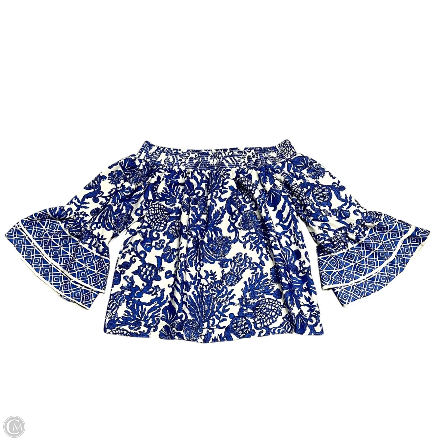 Top 3/4 Sleeve Designer By Lilly Pulitzer In Blue & Cream, Size: S