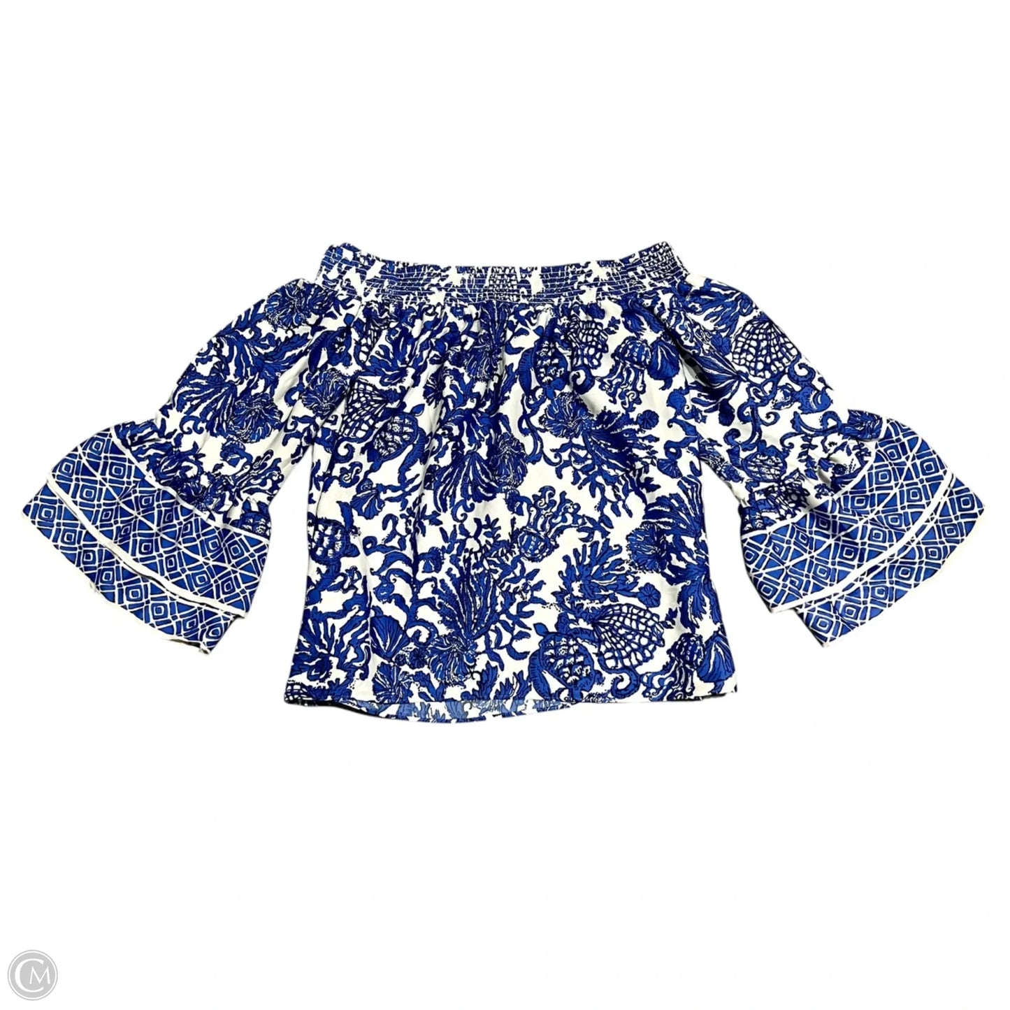Top 3/4 Sleeve Designer By Lilly Pulitzer In Blue & Cream, Size: S