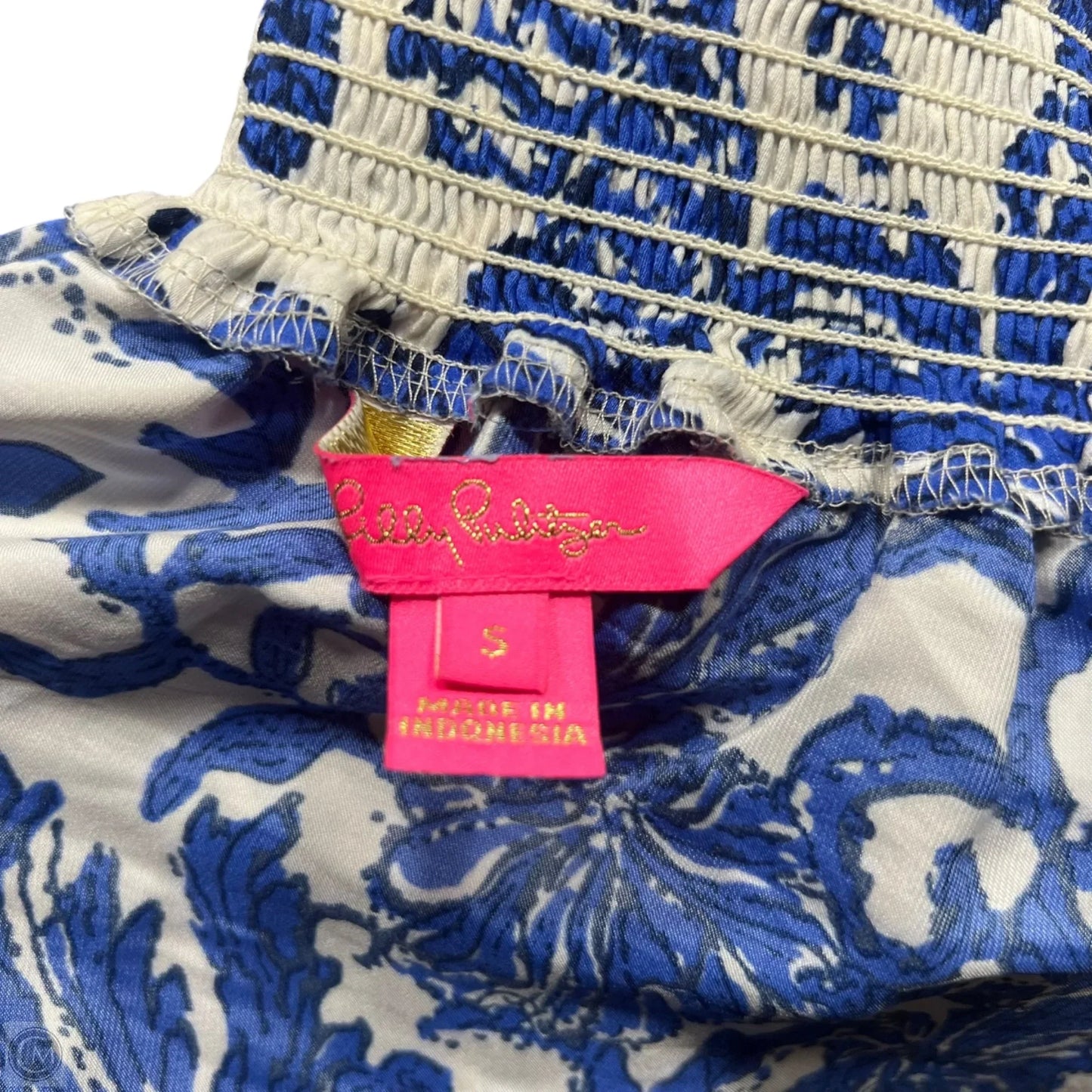 Top 3/4 Sleeve Designer By Lilly Pulitzer In Blue & Cream, Size: S