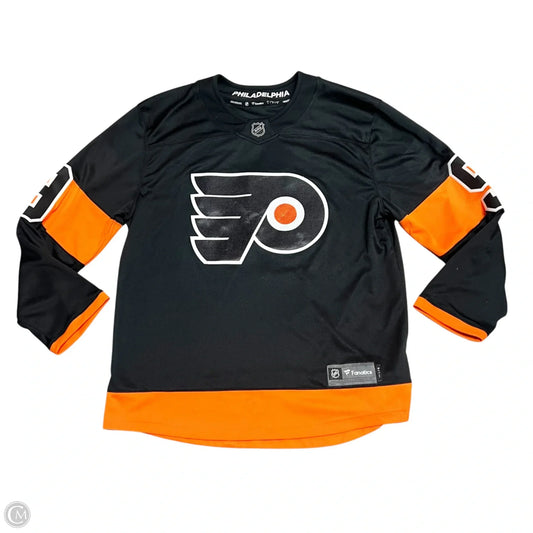 Athletic Top Long Sleeve Collar By Fanatics In Black & Orange, Size: L