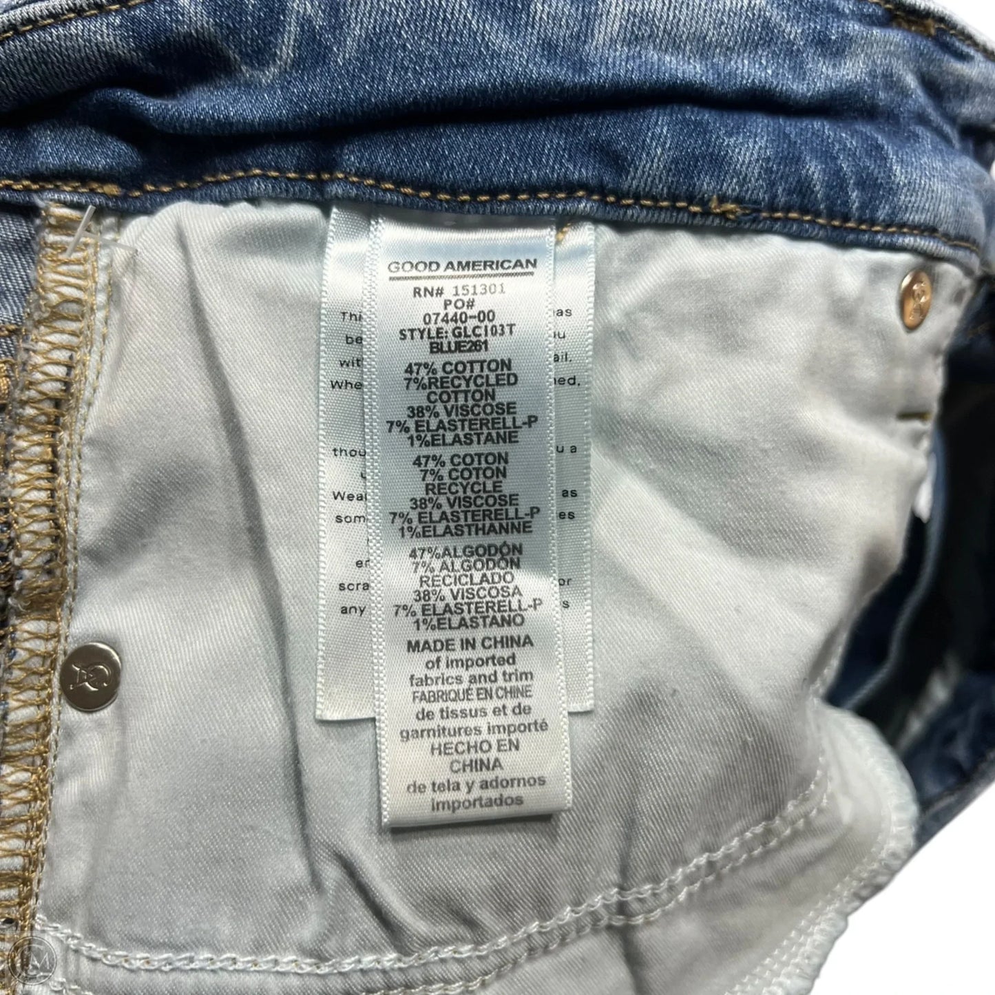 Jeans Skinny By Good American In Blue Denim, Size: 12