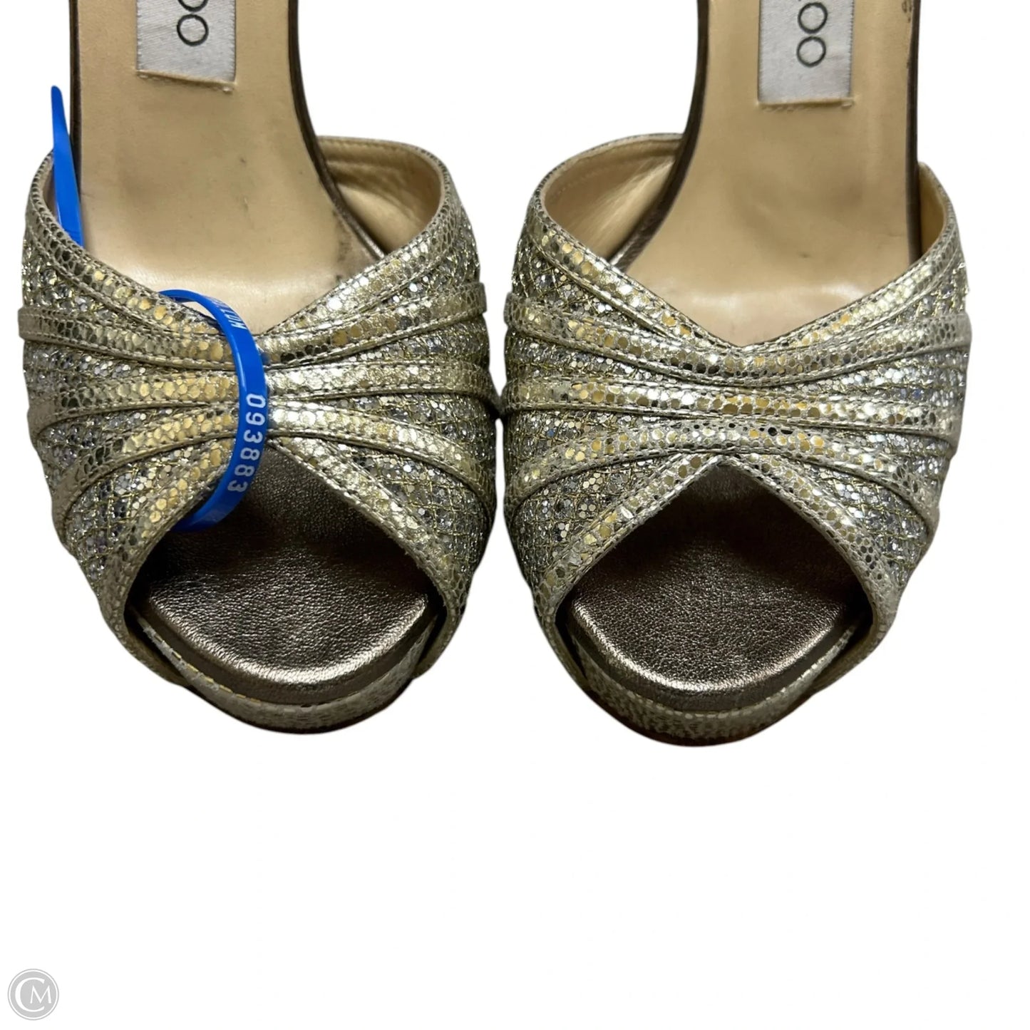 Sandals Luxury Designer By Jimmy Choo In Gold, Size: 6.5