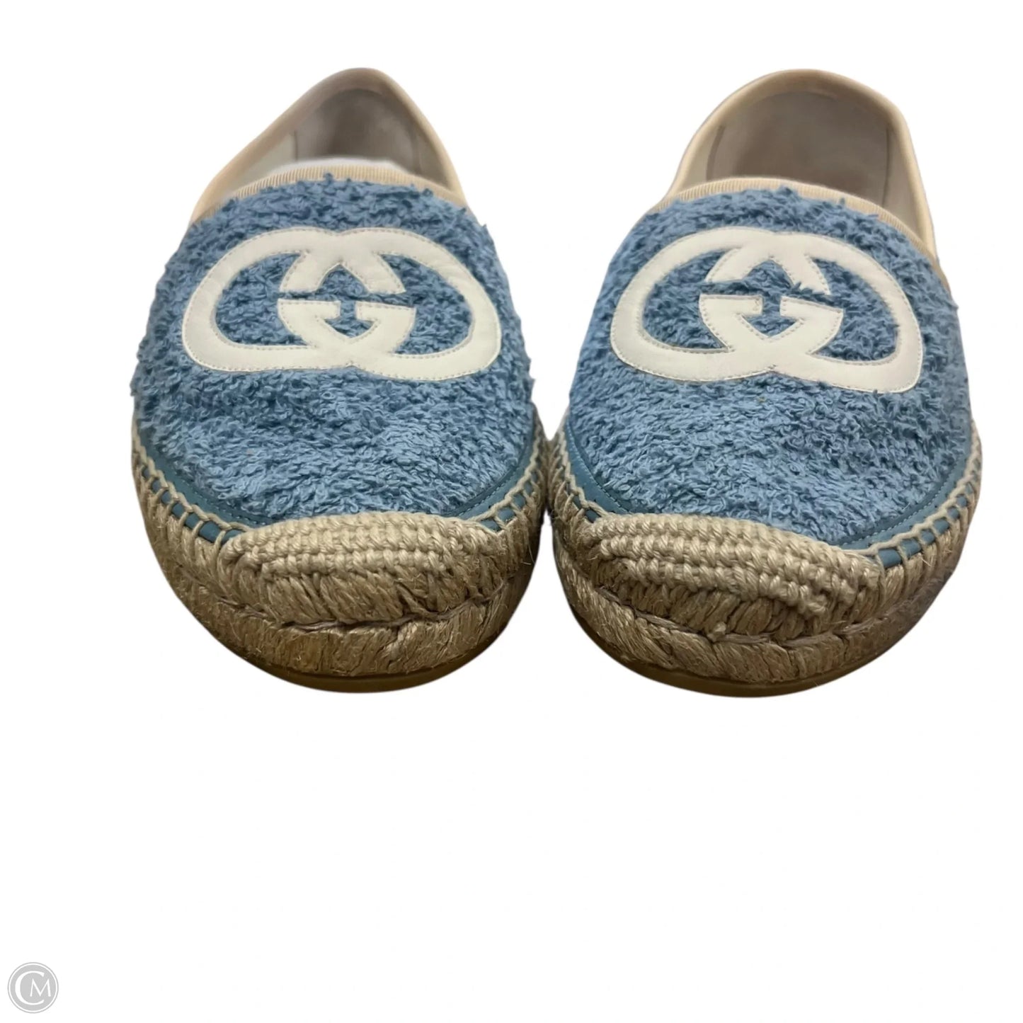Shoes Luxury Designer By Gucci In Blue & Cream, Size: 8.5
