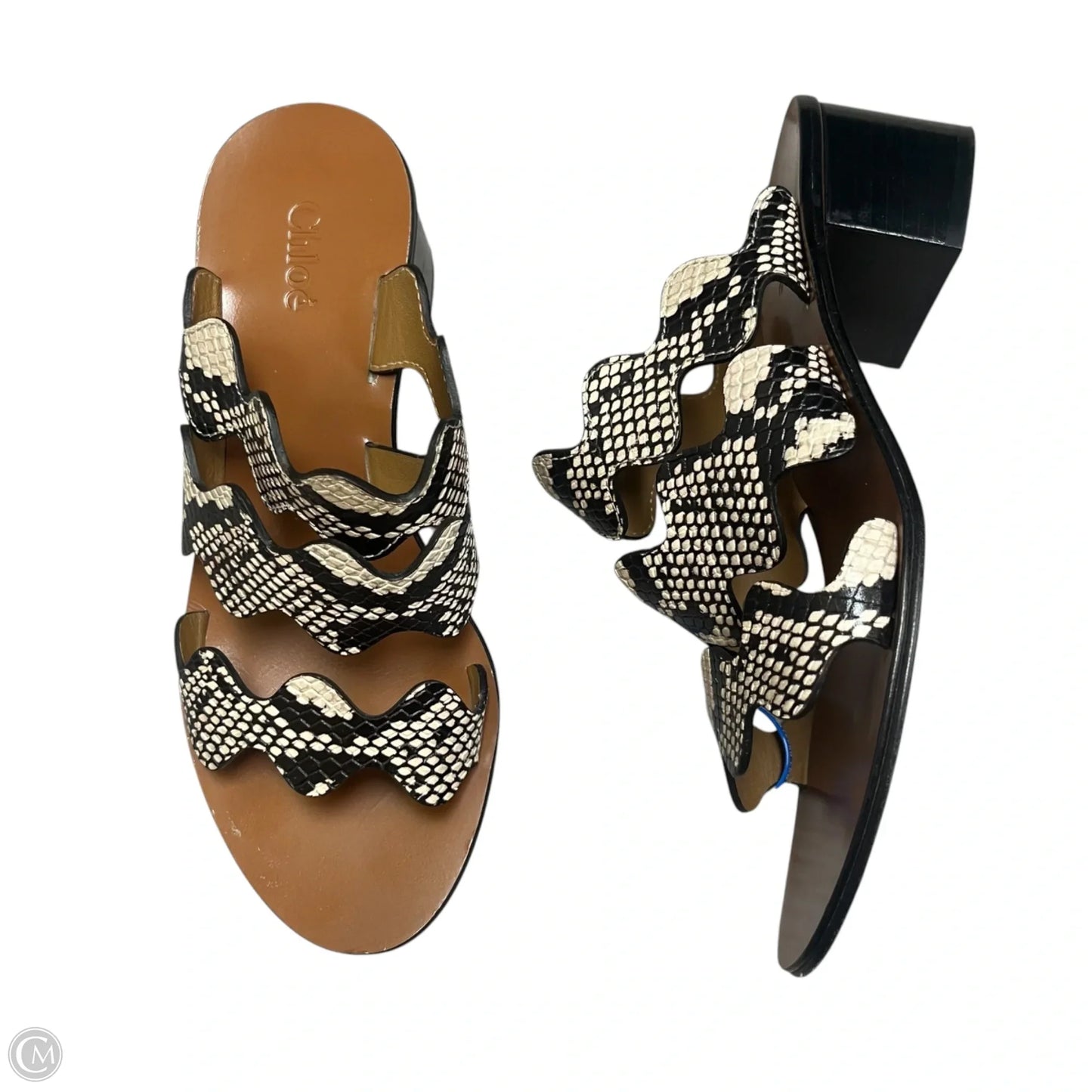 Sandals Luxury Designer By Chloe In Black & Cream, Size: 6