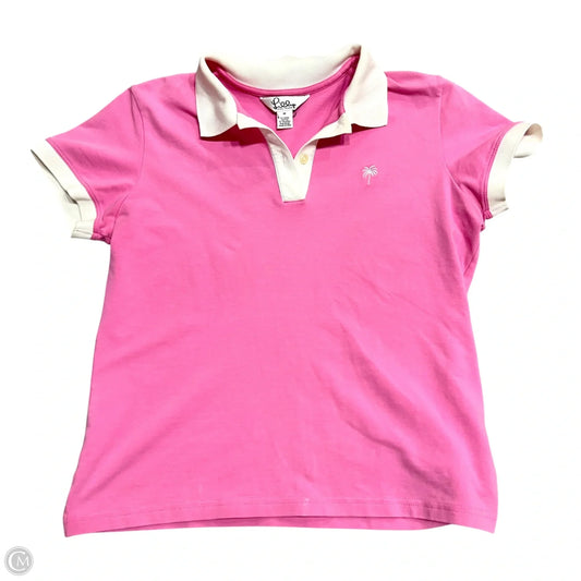 Top Short Sleeve Designer By Lilly Pulitzer In Pink & White, Size: M