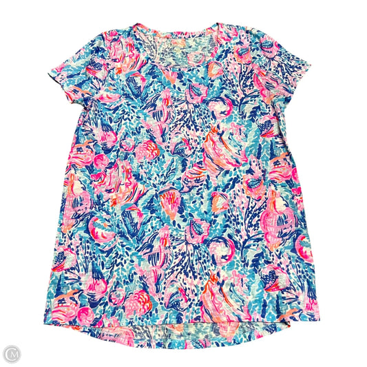 Top Short Sleeve Designer By Lilly Pulitzer In Blue & Pink, Size: Xs