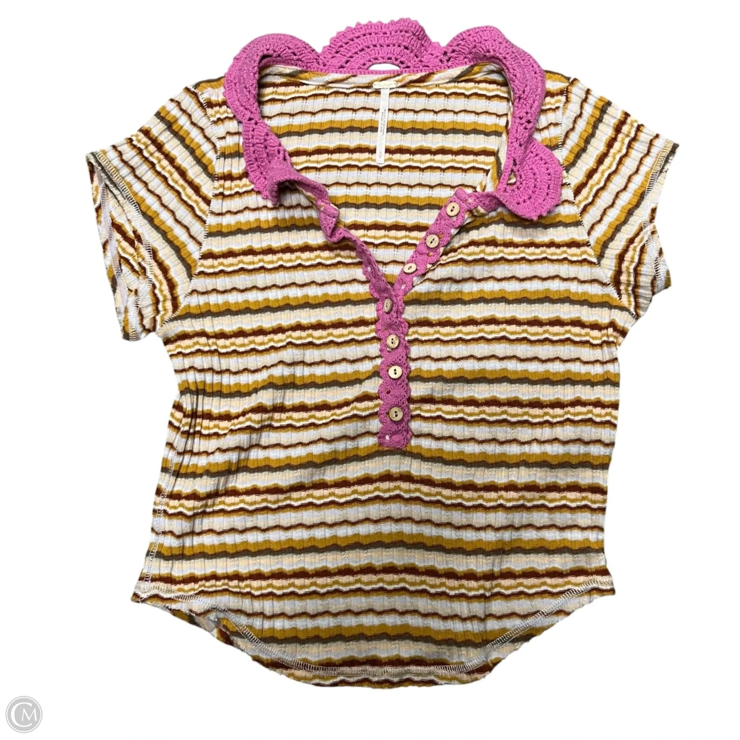 Top Short Sleeve By Free People In Pink & Yellow, Size: S