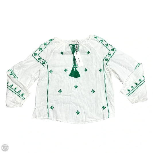 Top Long Sleeve By Molly Bracken In Green & White, Size: L