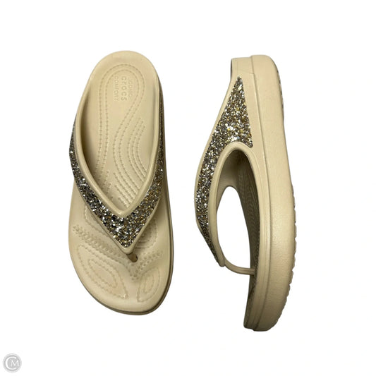 Sandals Heels Wedge By Crocs In Gold & Tan, Size: 7