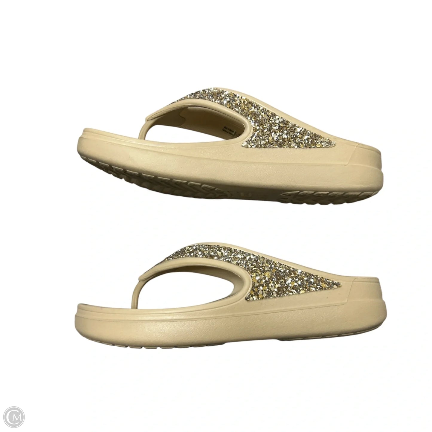 Sandals Heels Wedge By Crocs In Gold & Tan, Size: 7