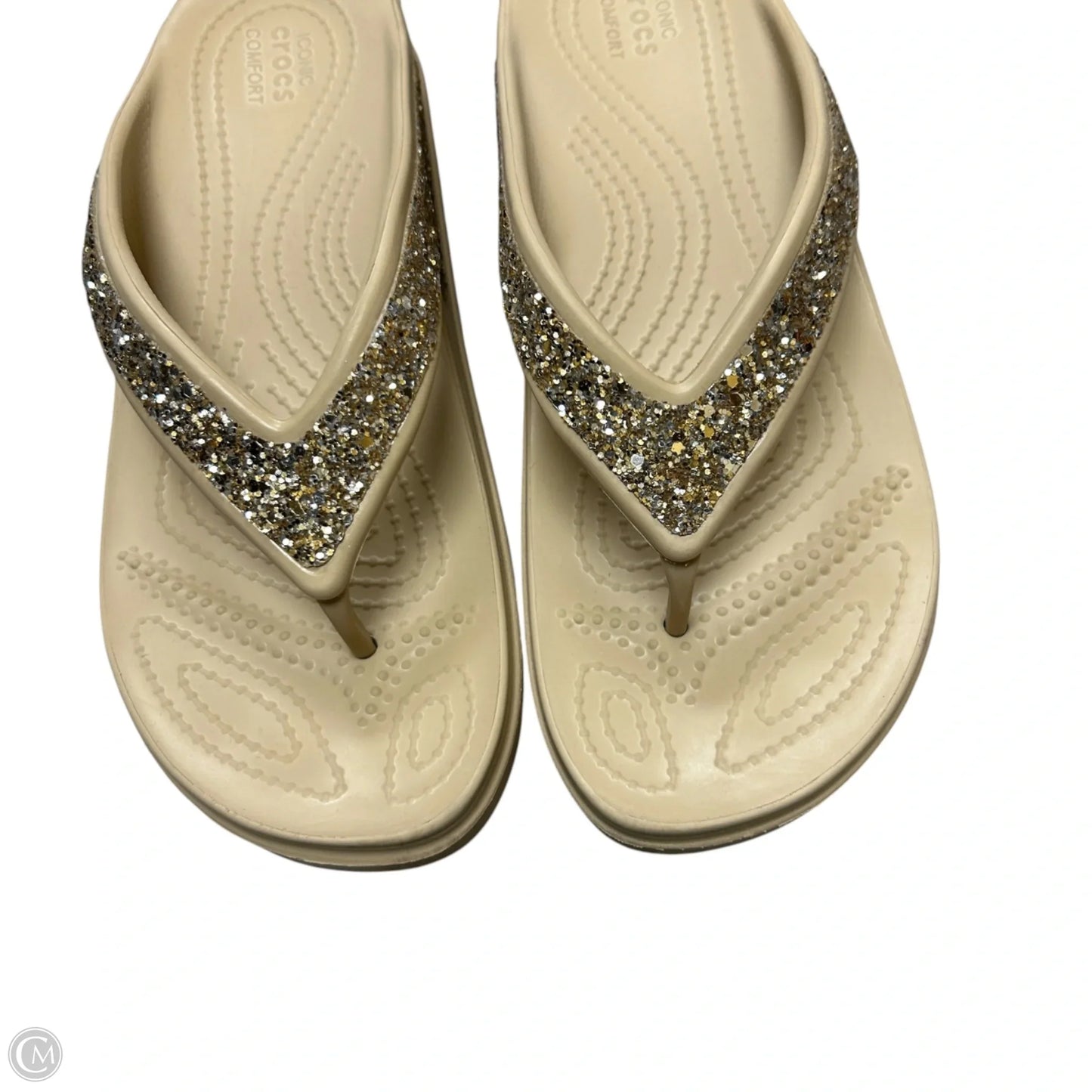 Sandals Heels Wedge By Crocs In Gold & Tan, Size: 7