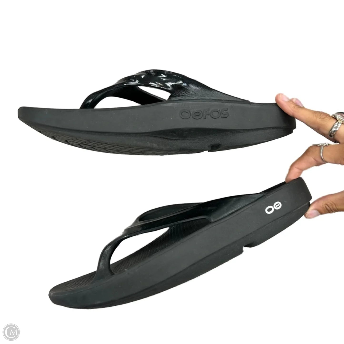 Sandals Flip Flops By Oofos In Black, Size: 9.5