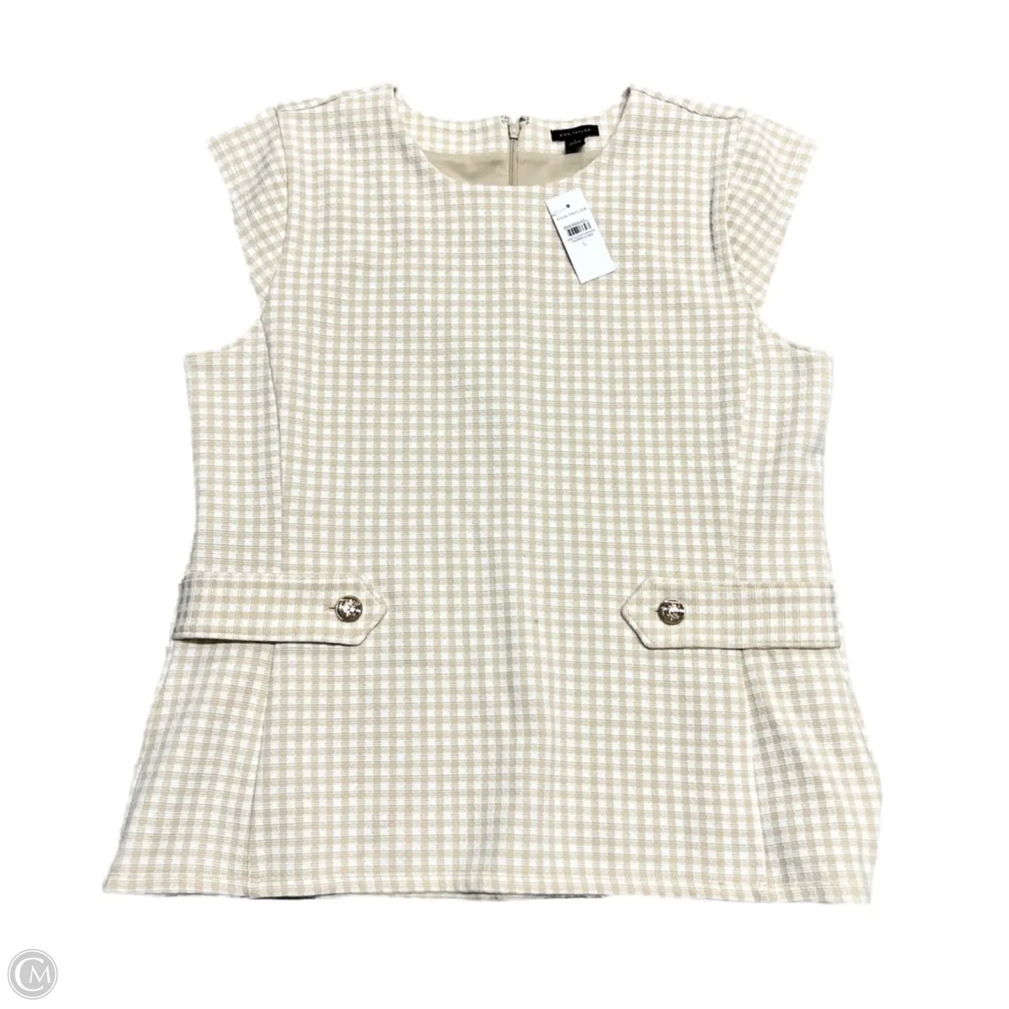 Top Sleeveless By Ann Taylor In Tan & White, Size: L