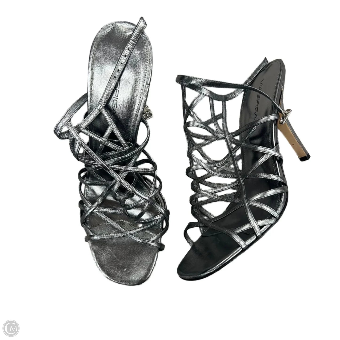 Sandals Heels Stiletto By Via Spiga In Silver, Size: 10.5