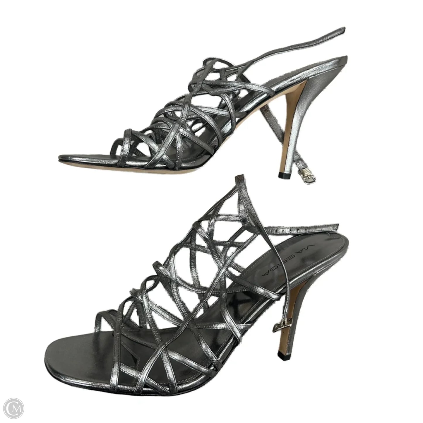 Sandals Heels Stiletto By Via Spiga In Silver, Size: 10.5