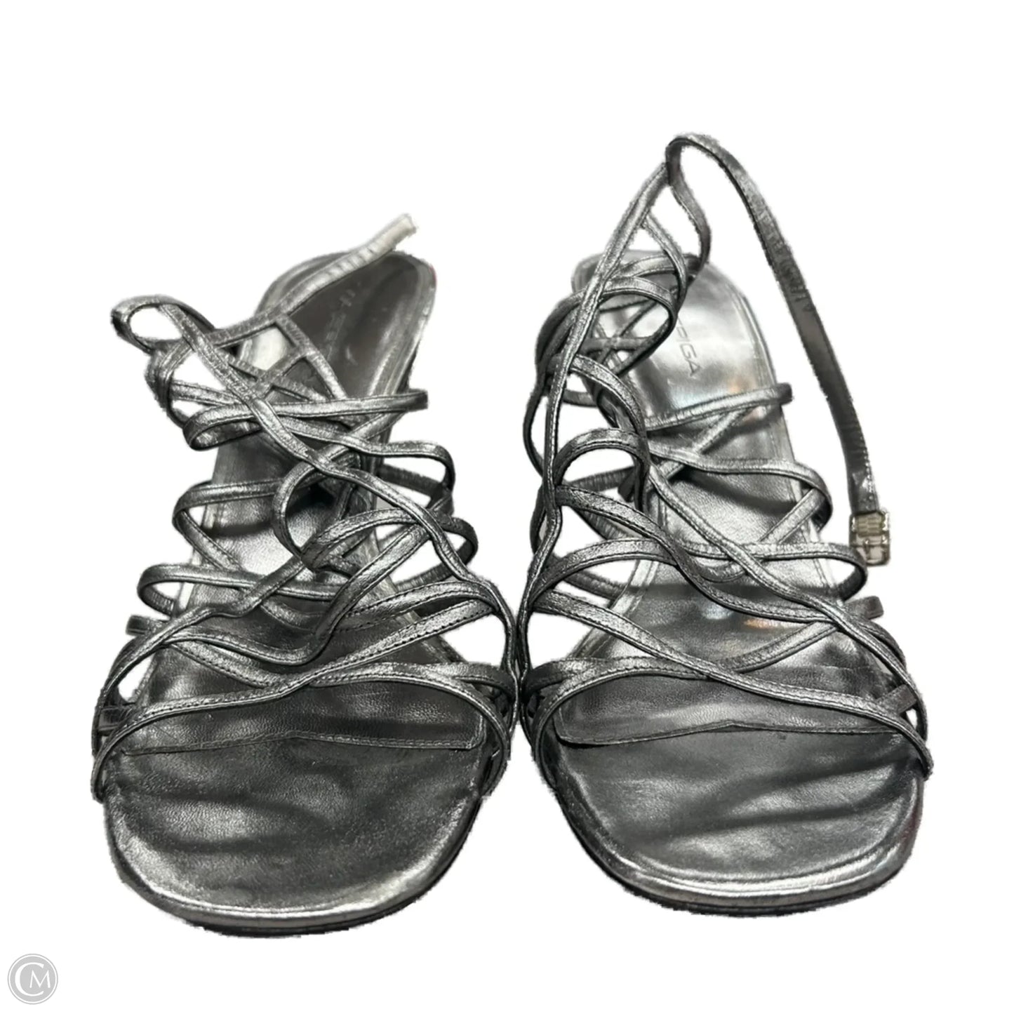 Sandals Heels Stiletto By Via Spiga In Silver, Size: 10.5