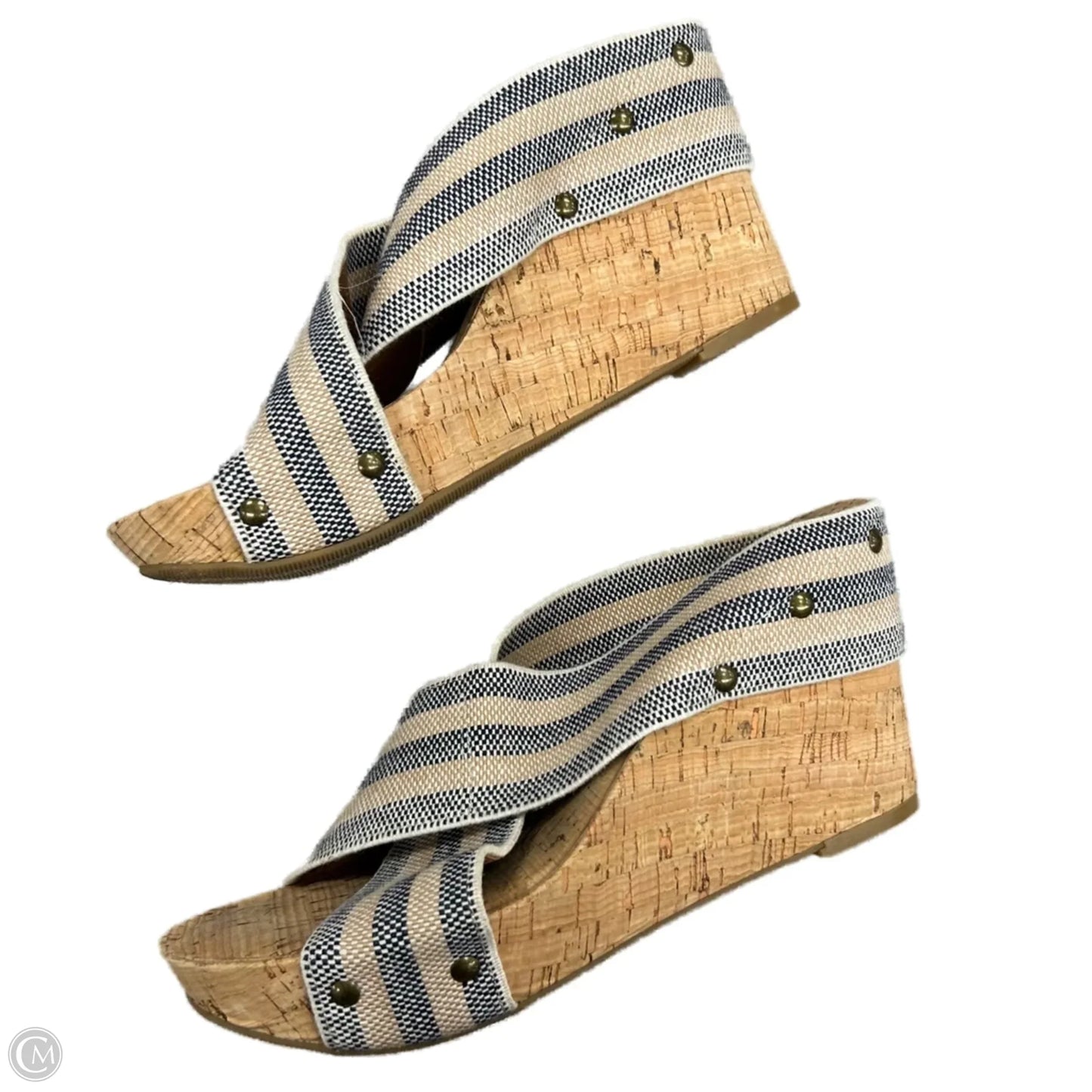 Sandals Heels Wedge By Lucky Brand In Blue & Cream, Size: 8.5