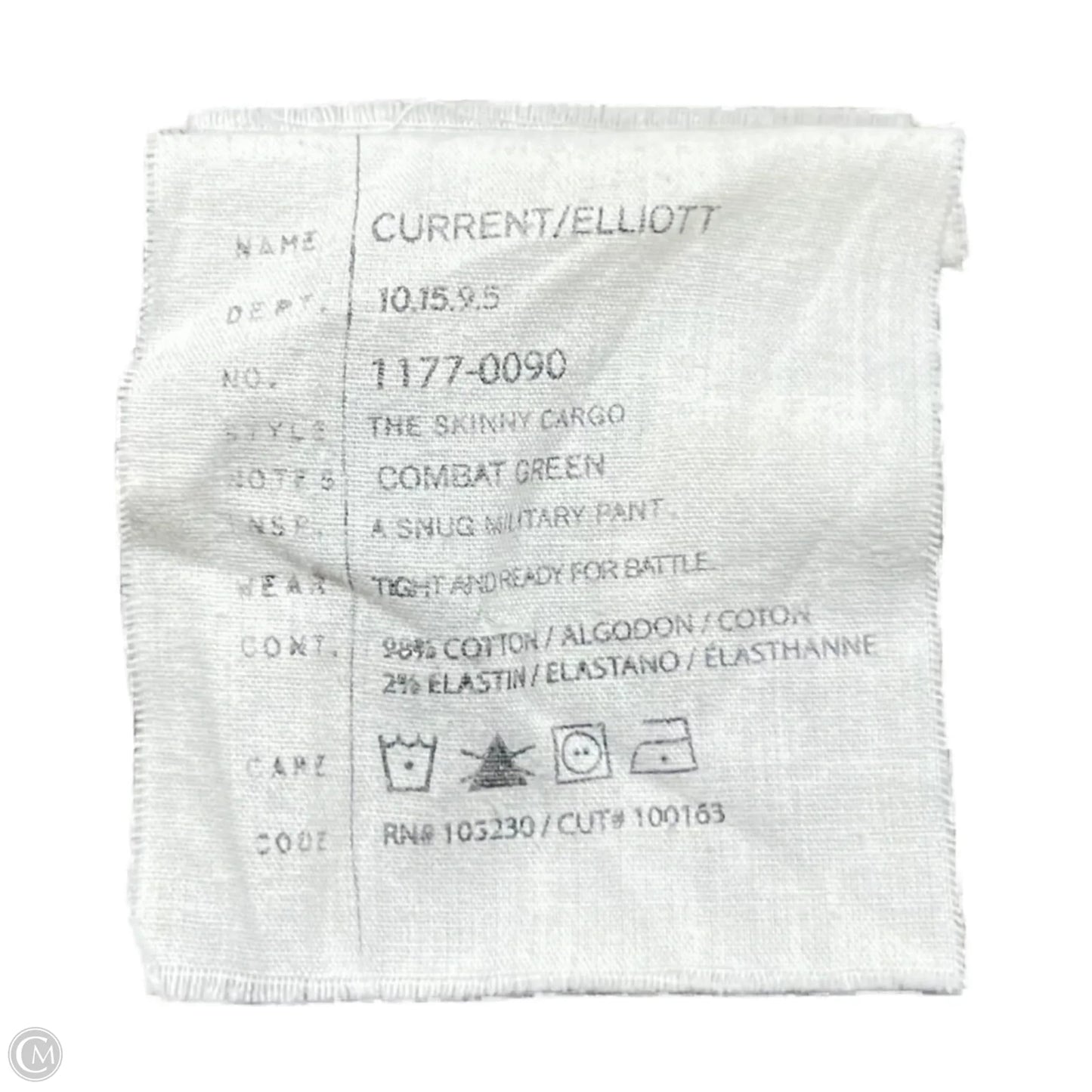 Jeans Skinny By Current/elliott In Green Denim, Size: 8