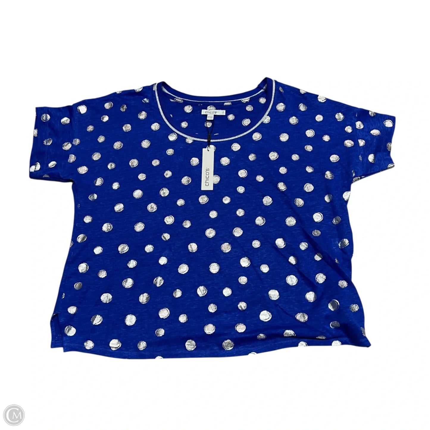 Top Short Sleeve By Chicos In Blue & Silver, Size: L