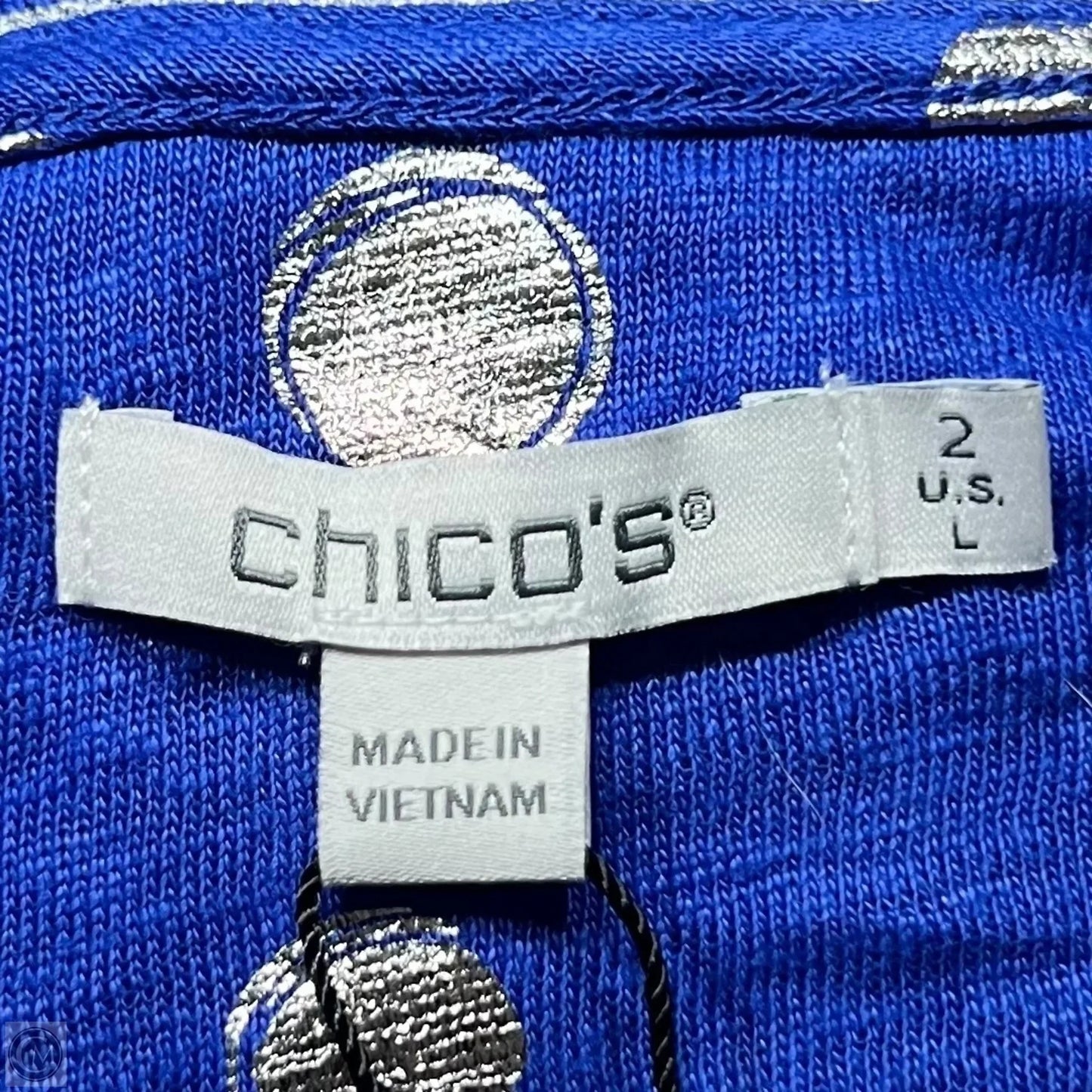 Top Short Sleeve By Chicos In Blue & Silver, Size: L