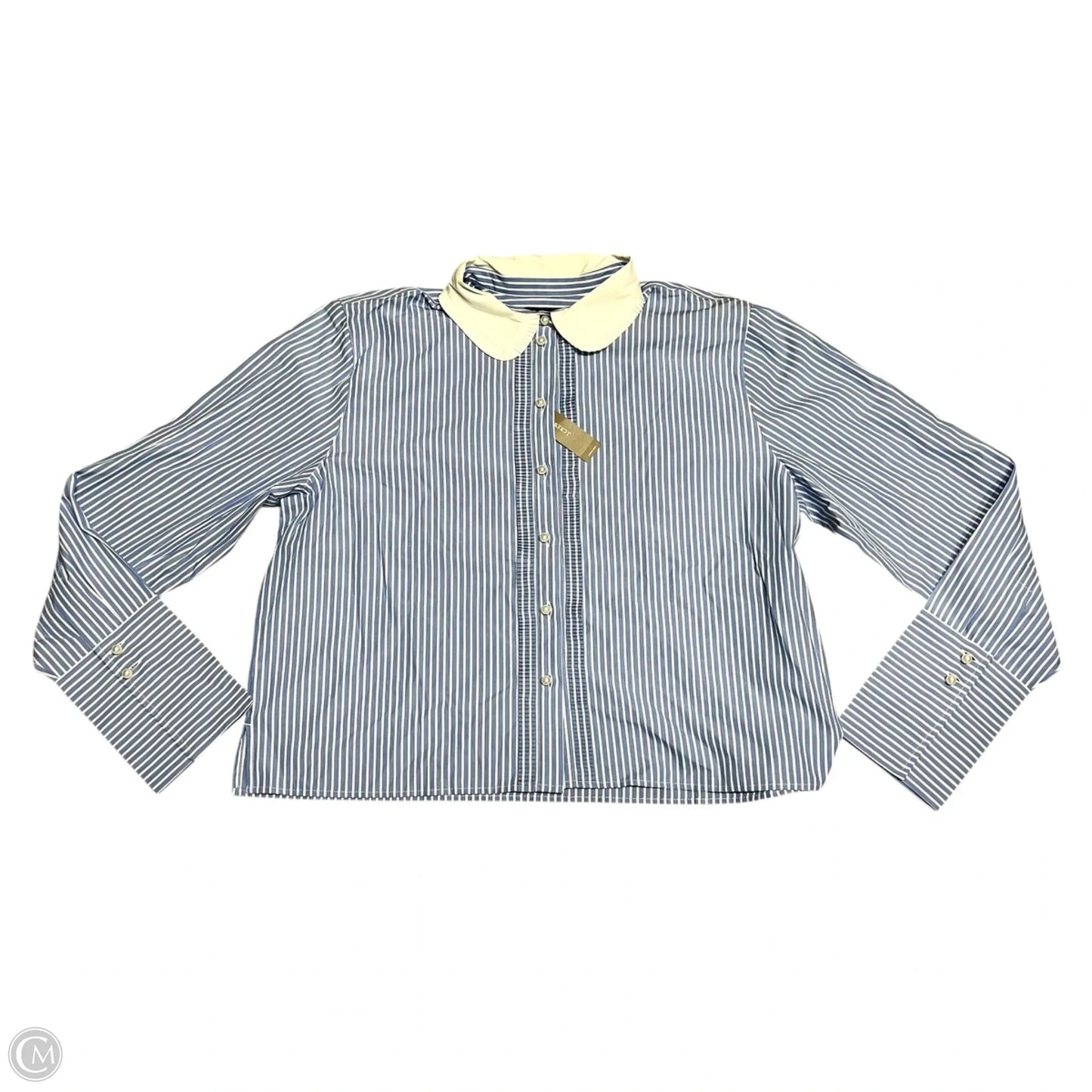 Blouse Long Sleeve By J. Crew In Blue & White, Size: 12