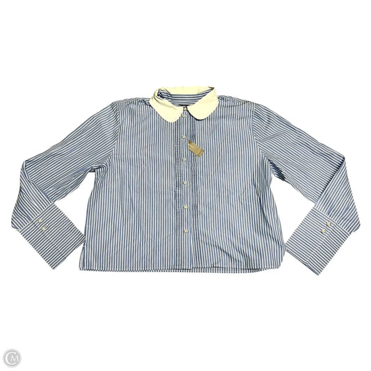 Blouse Long Sleeve By J. Crew In Blue & White, Size: 12