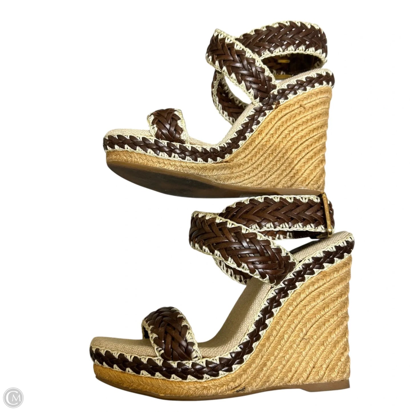 Sandals Designer By Tory Burch In Brown & Cream, Size: 5.5