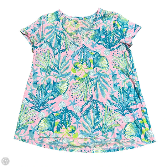 Top Short Sleeve Designer By Lilly Pulitzer In Blue & Pink, Size: Xl