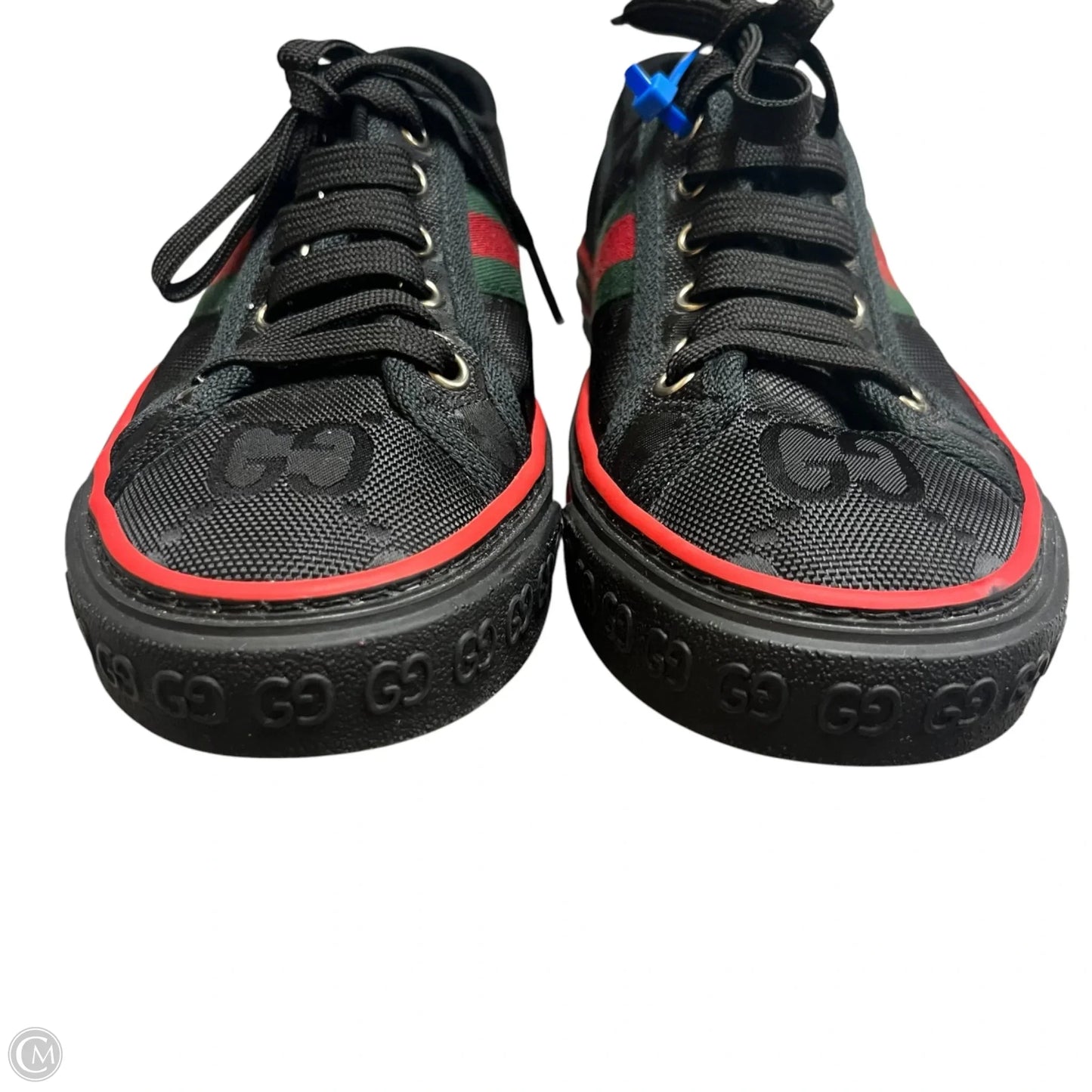 Shoes Luxury Designer By Gucci In Black & Red, Size: 6