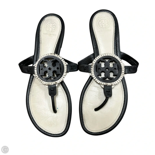 Sandals Designer By Tory Burch In Black & Cream, Size: 9.5