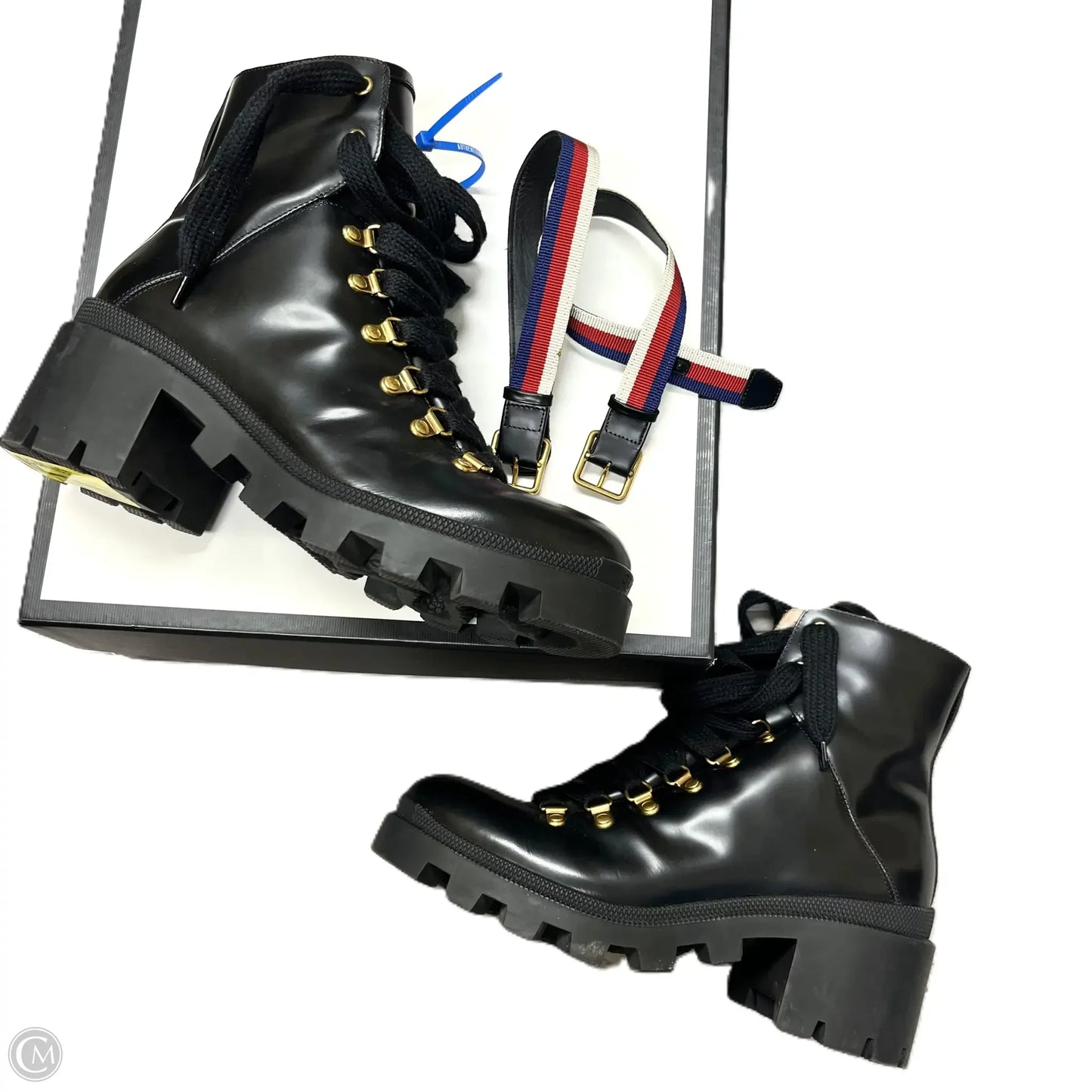 Boots Luxury Designer By Gucci In Black & Gold, Size: 9.5