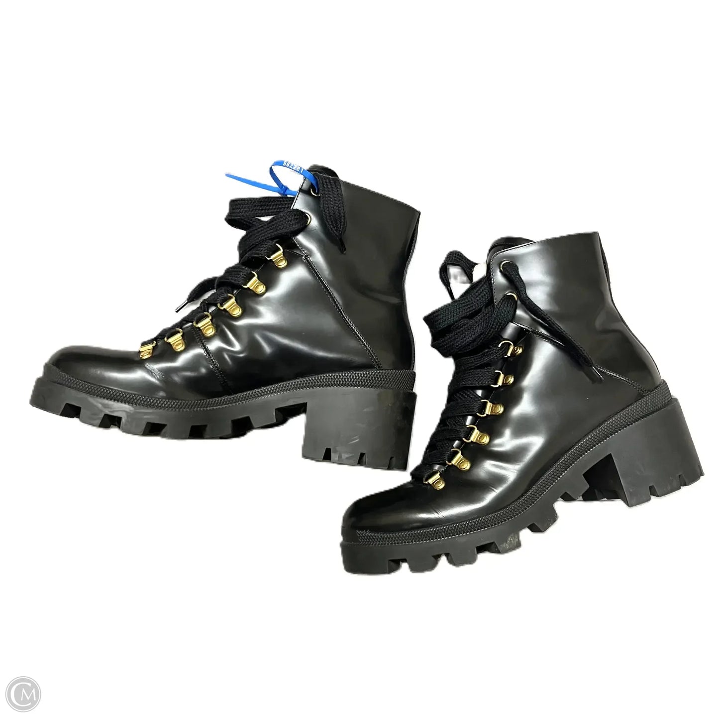 Boots Luxury Designer By Gucci In Black & Gold, Size: 9.5