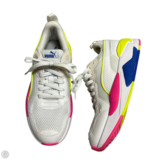 Shoes Athletic By Puma In White & Yellow, Size: 10