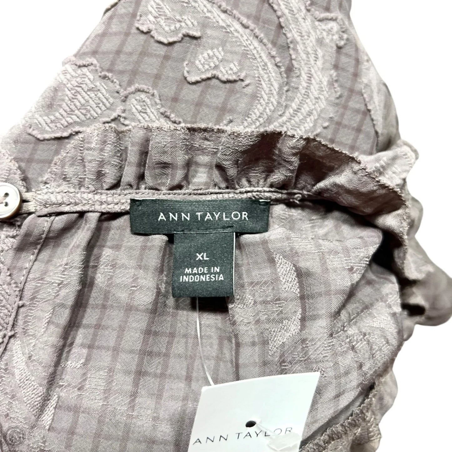 Blouse Short Sleeve By Ann Taylor In Grey, Size: Xl