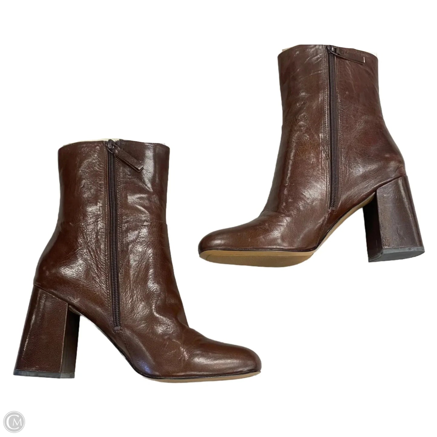 Boots Ankle Heels By Nine West In Brown, Size: 10.5