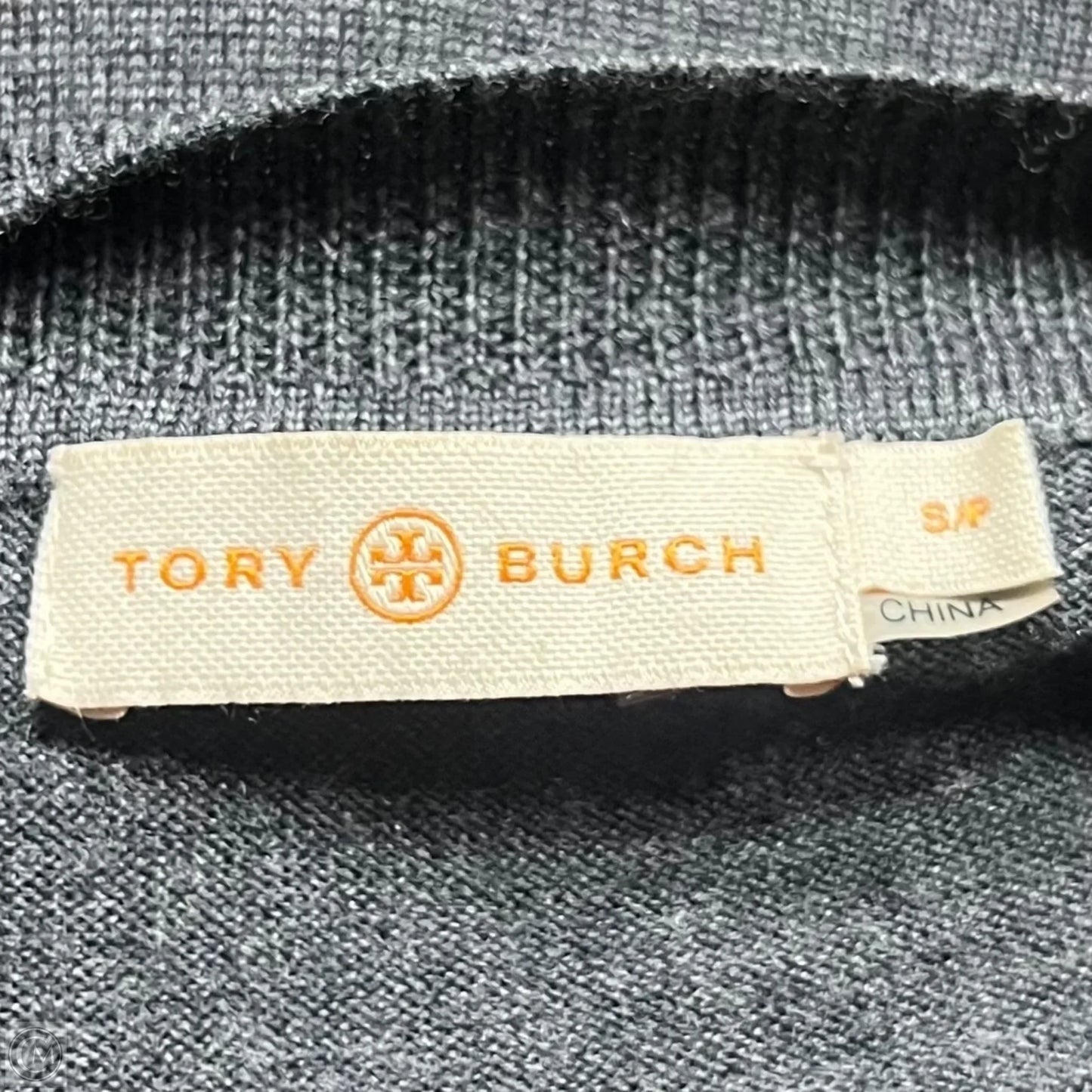 Top Long Sleeve Designer By Tory Burch In Black & Grey, Size: S