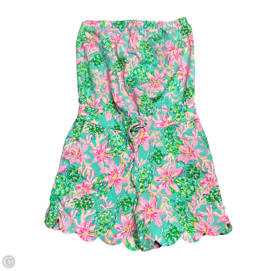 Romper Designer By Lilly Pulitzer In Green & Pink, Size: S