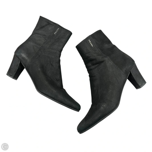 Boots Luxury Designer By Prada In Black, Size: 9.5