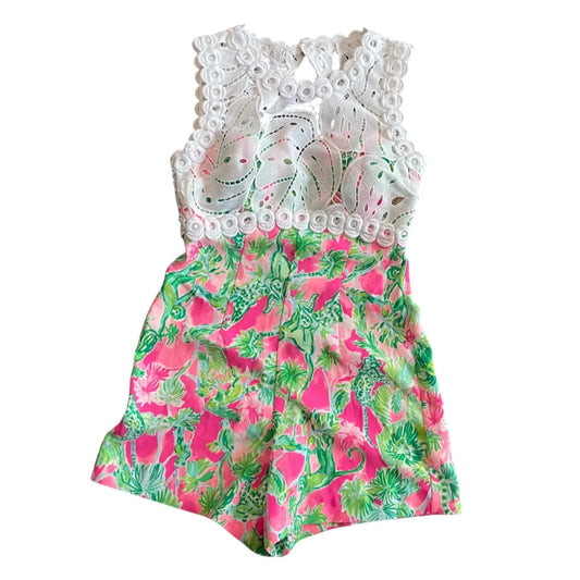Romper Designer By Lilly Pulitzer In Green & Pink, Size: Xs
