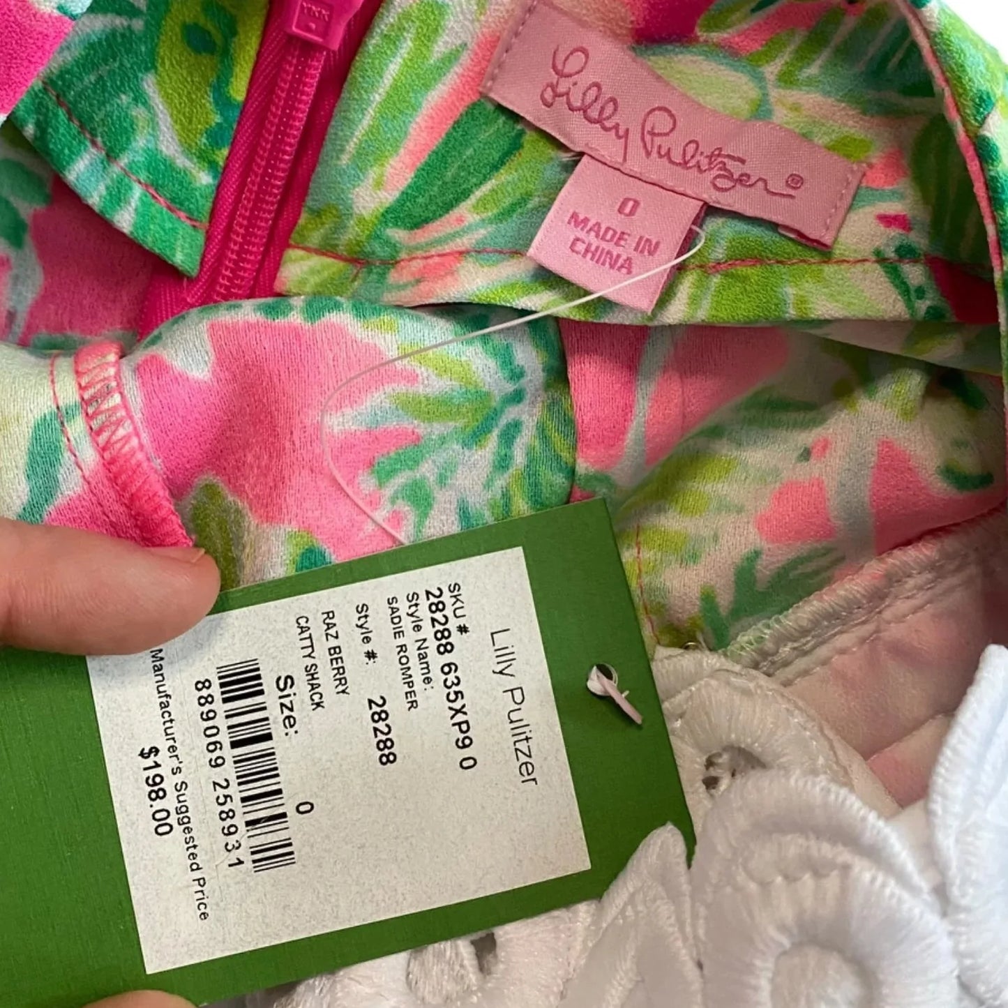 Romper Designer By Lilly Pulitzer In Green & Pink, Size: Xs