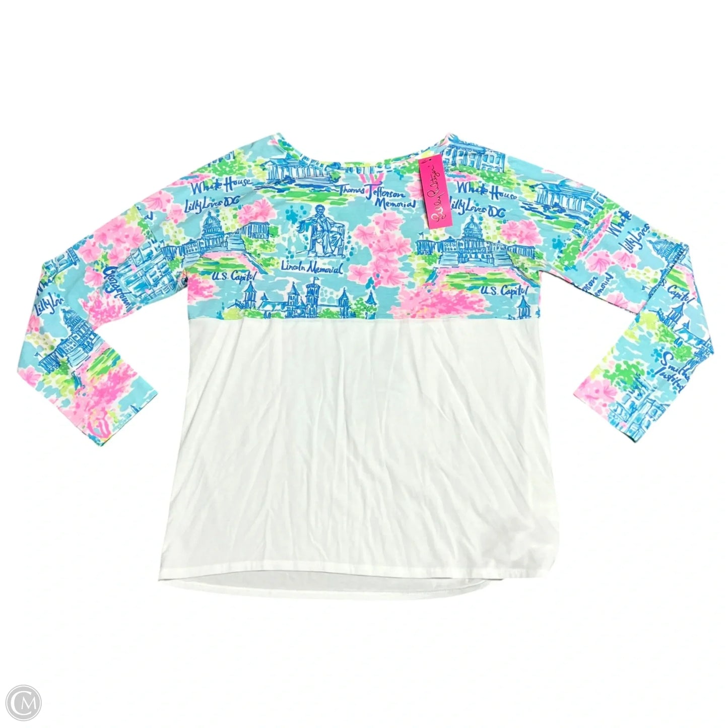 Top Long Sleeve Designer By Lilly Pulitzer In Blue & White, Size: M